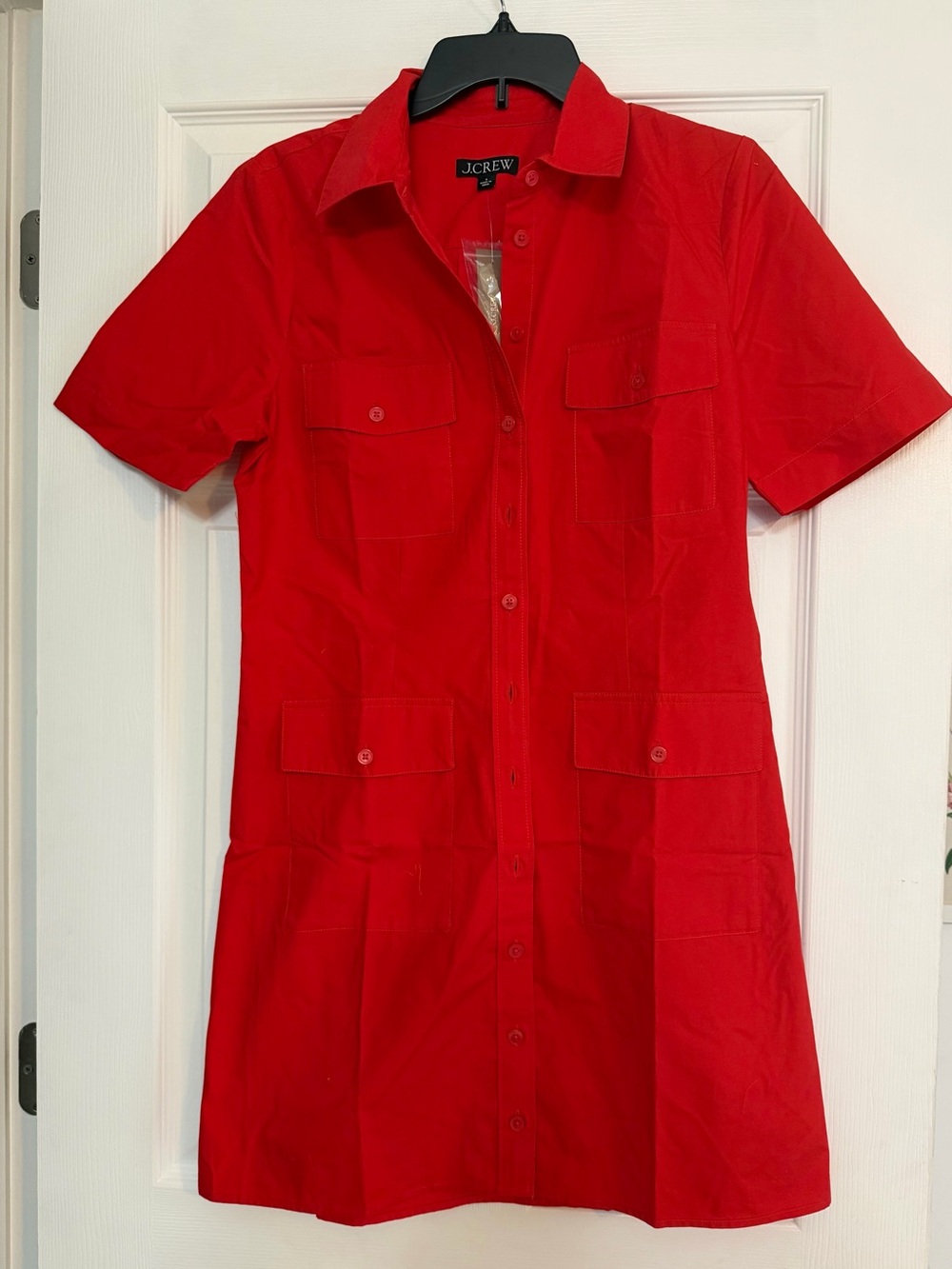 NWT J. Crew utility shirt-dress in cotton poplin in Festival Red size 8 - Picture 6 of 10